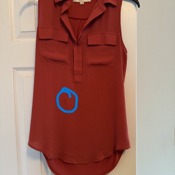 Beautiful coral color silk Loft collared tank top- size x small - Picture 2 of 6